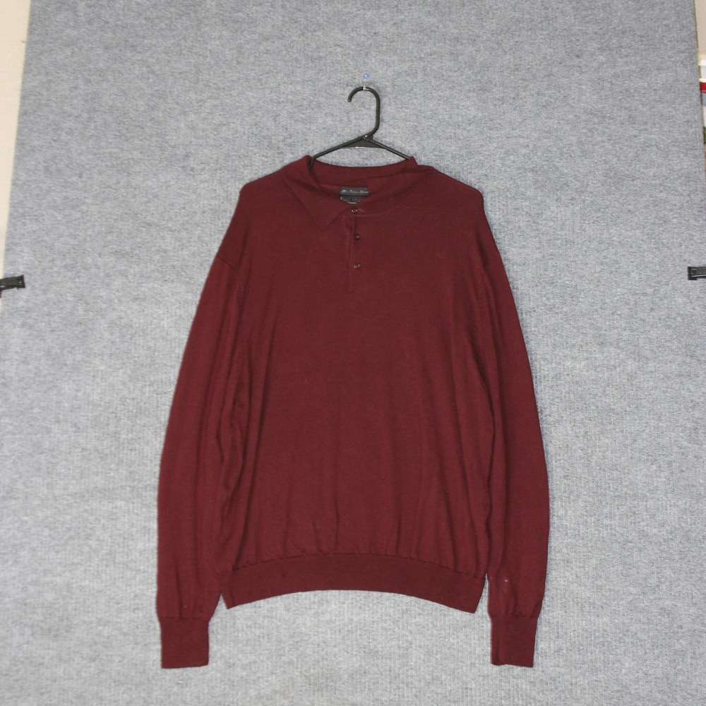 W.H. Belk Fine Italian Merino Wool Polo‎ Sweater Mens XL Burgundy Long Sleeve